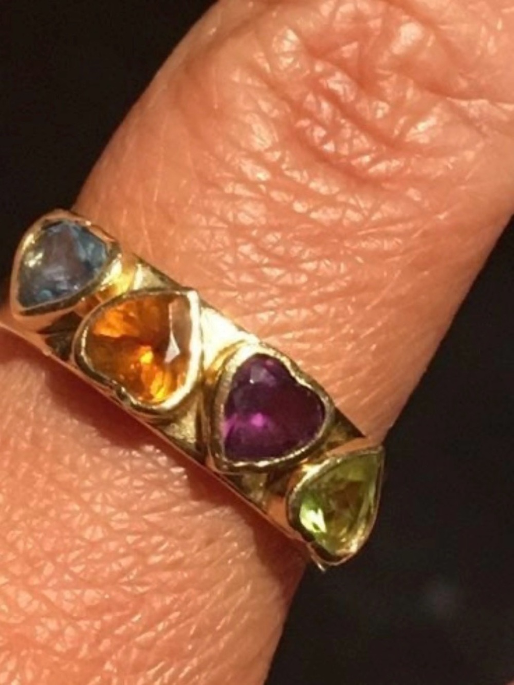 Solid 14 KT Gold • Vintage • Amethyst• Peridot • Citrine • Aquamarine • Ring